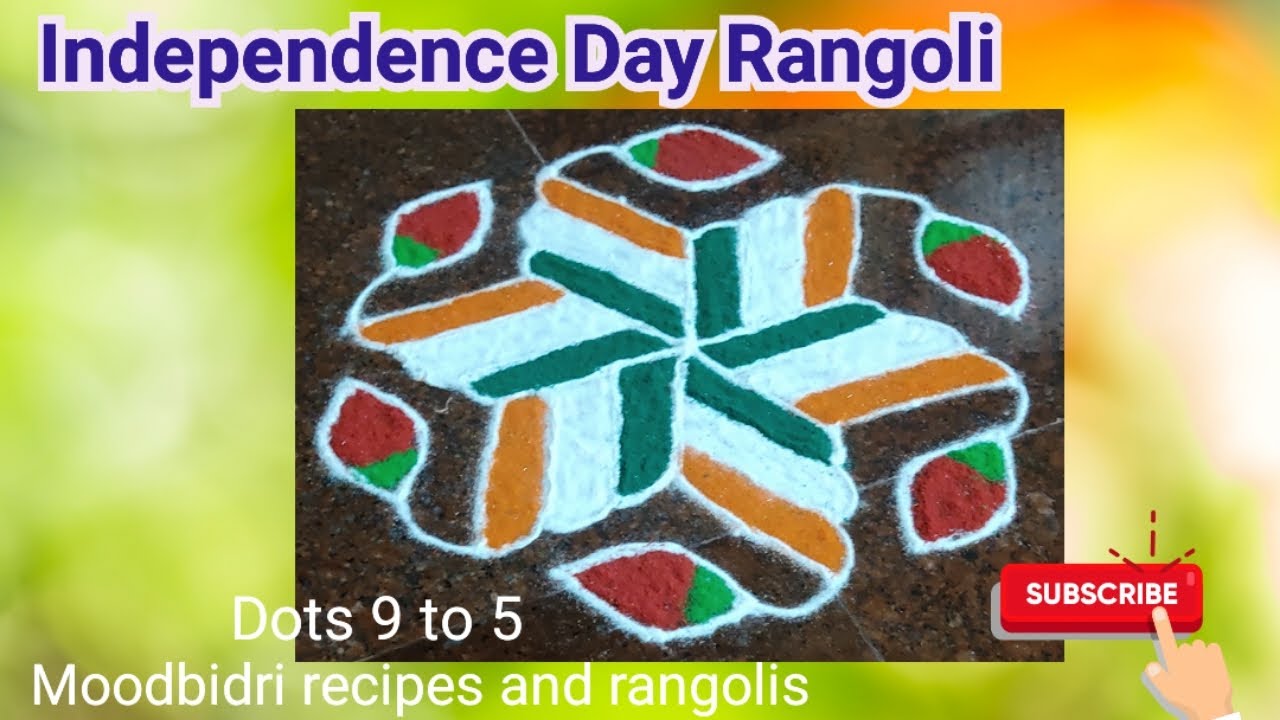 Independence Day Rangoli Dots 9x5 #tirangarangoli #rangolidesigns #tricolourart #kolangal #muggulu 
