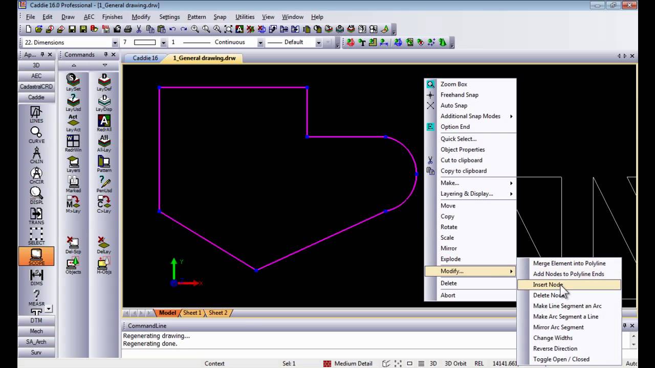 Polylines in Caddie .dwg Architecture compatible CAD software