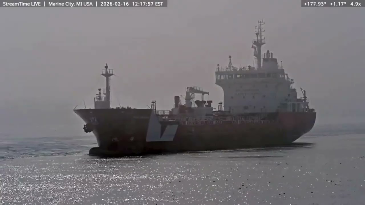 Three ships passing Marine City w/Ice Breaking assistance on Feb 16th, 2026