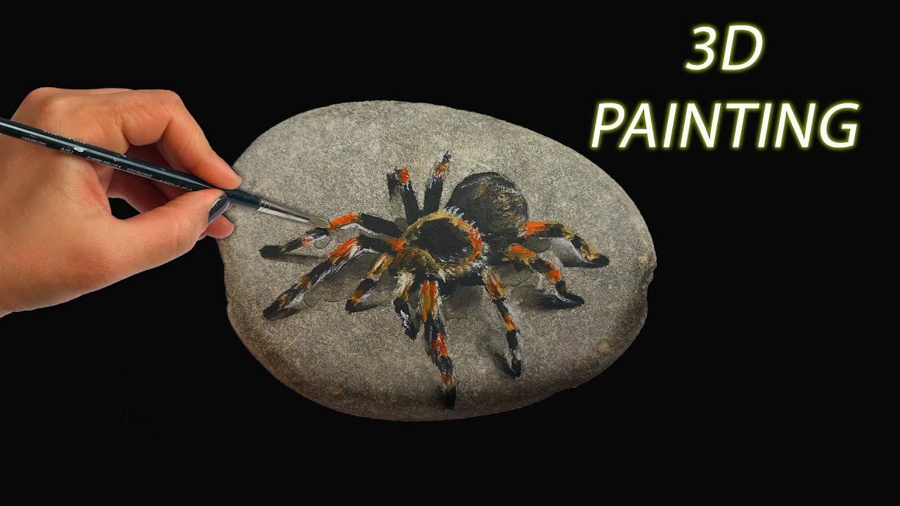 3D Zeichnung einer Vogelspinne/ Trick Art Malerei | Steine bemalen