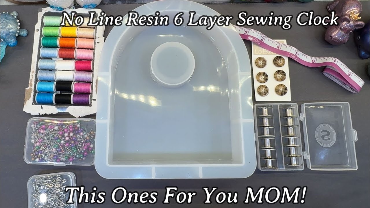 #539 No Line Resin Sewing Theme Clock With 6 Layers!