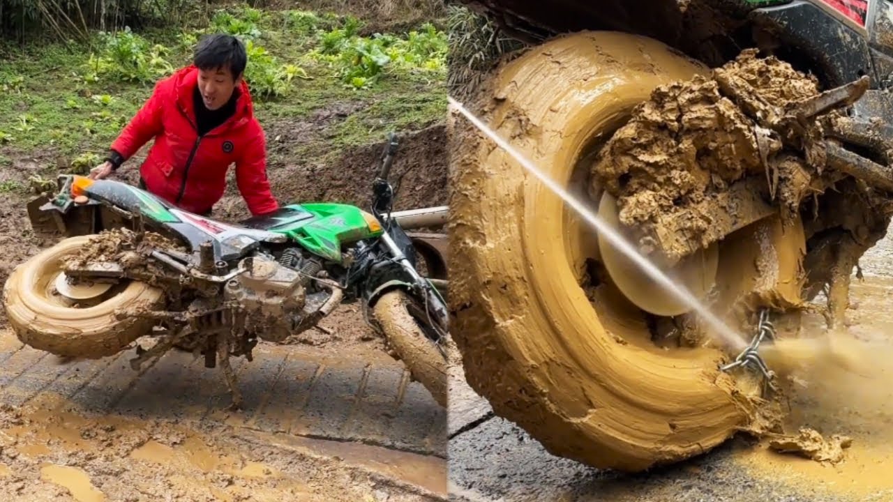 Wow, Amazing! The Back Seat Of The Motorcycle Is Completely Covered In Mud!#help #adventure