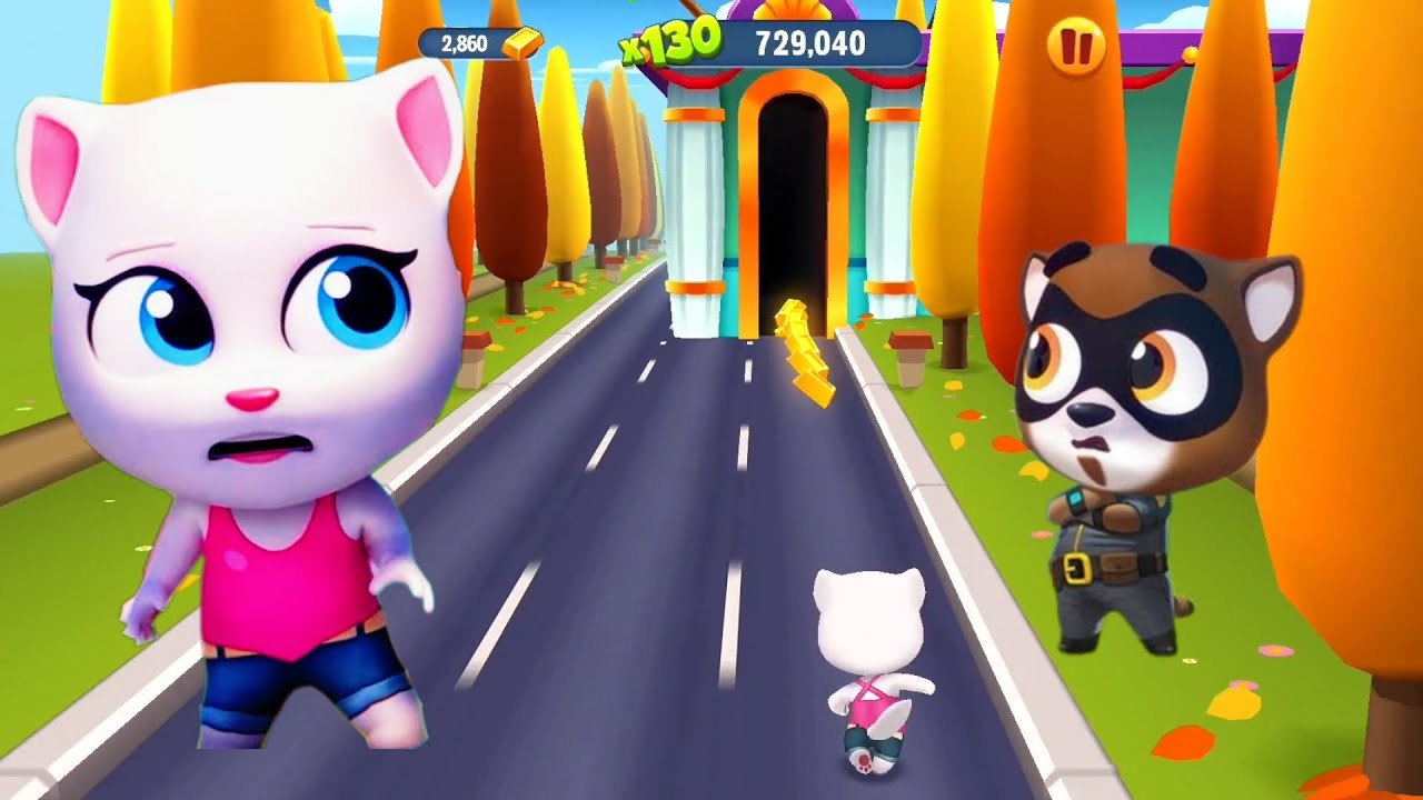 Talking Tom Gold Run 2016 Gameplay - My Talking Angela vs Raccoon - Full Screen