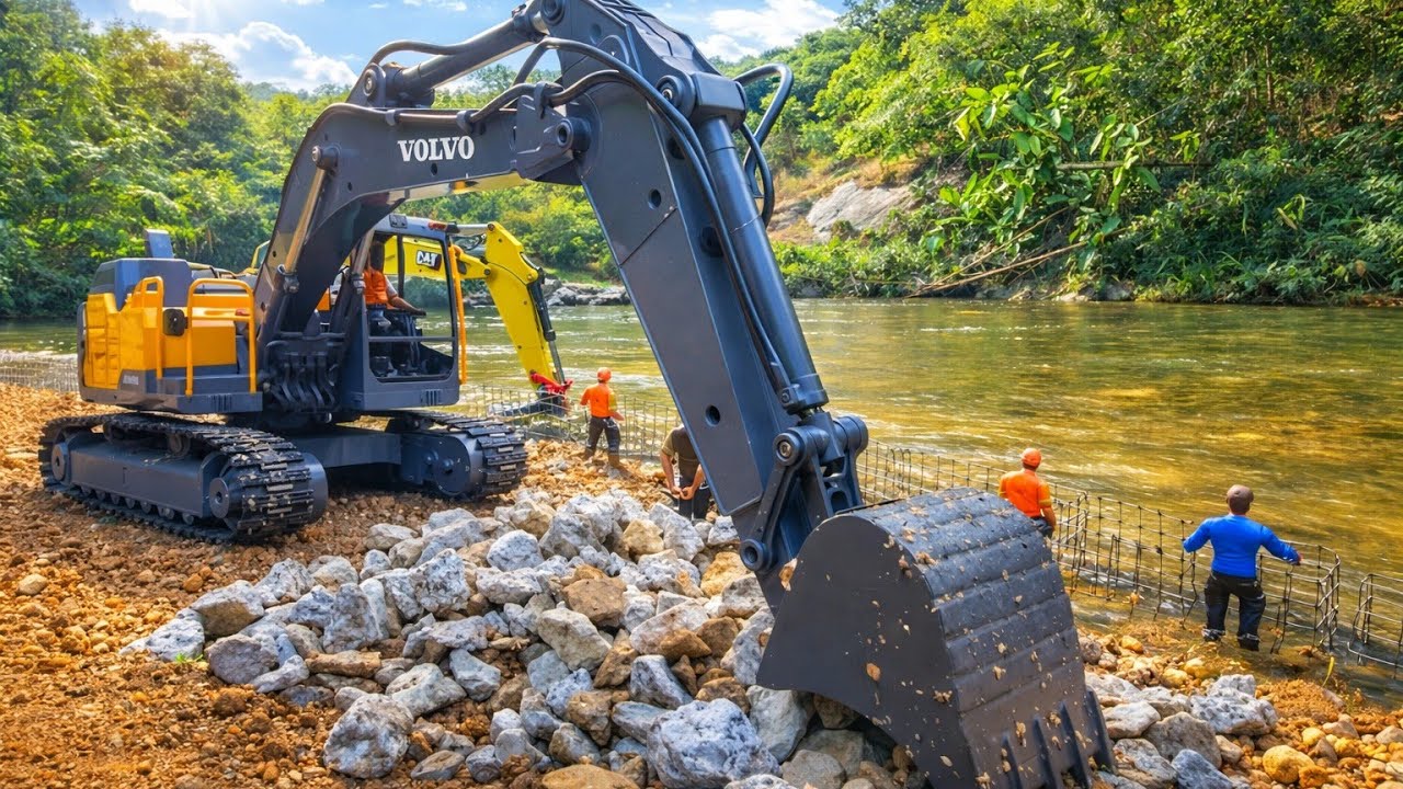 Story Line : RC Excavator CAT, VOLVO Making Project Gabion Cube System Liner Electric 