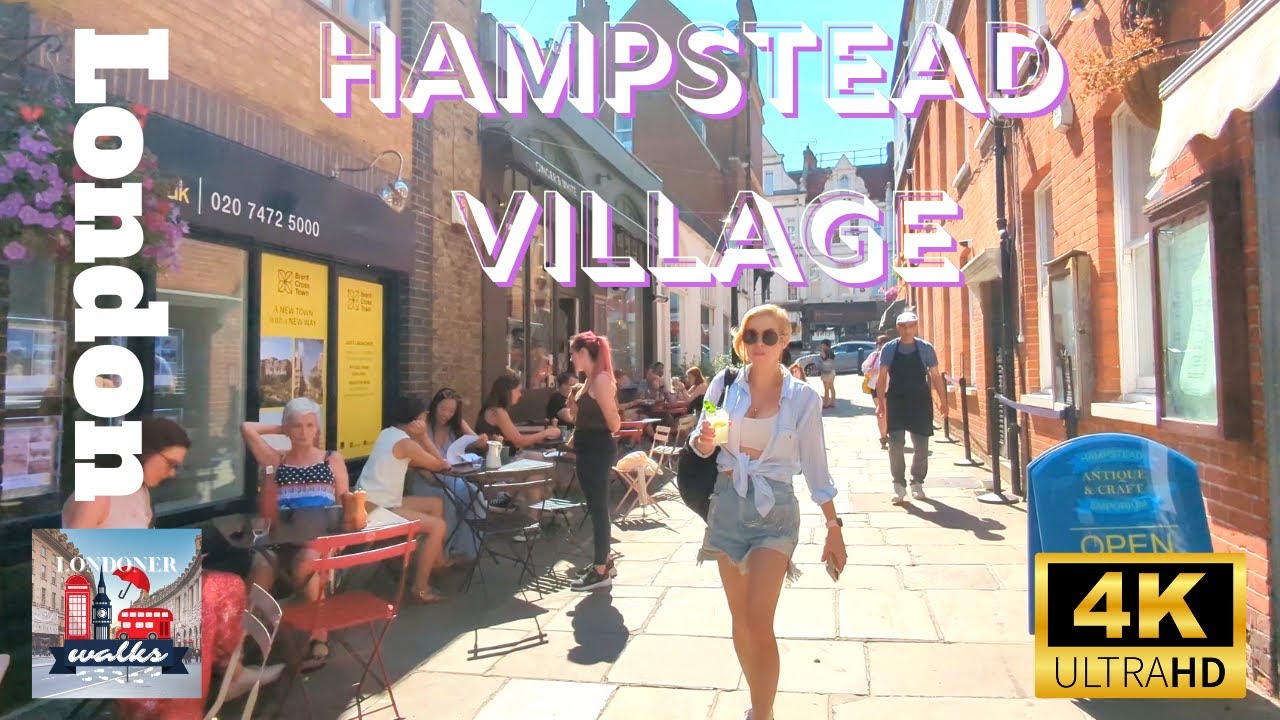 Walking Tour London Hampstead Village, Cafe Society, Chic People, Pretty Streets - 4K HDR