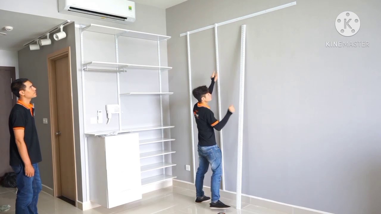 Lắp đặt bộ kệ thanh ray treo quần áo góc L | PhuKienTrungBayAMD - 0931344996