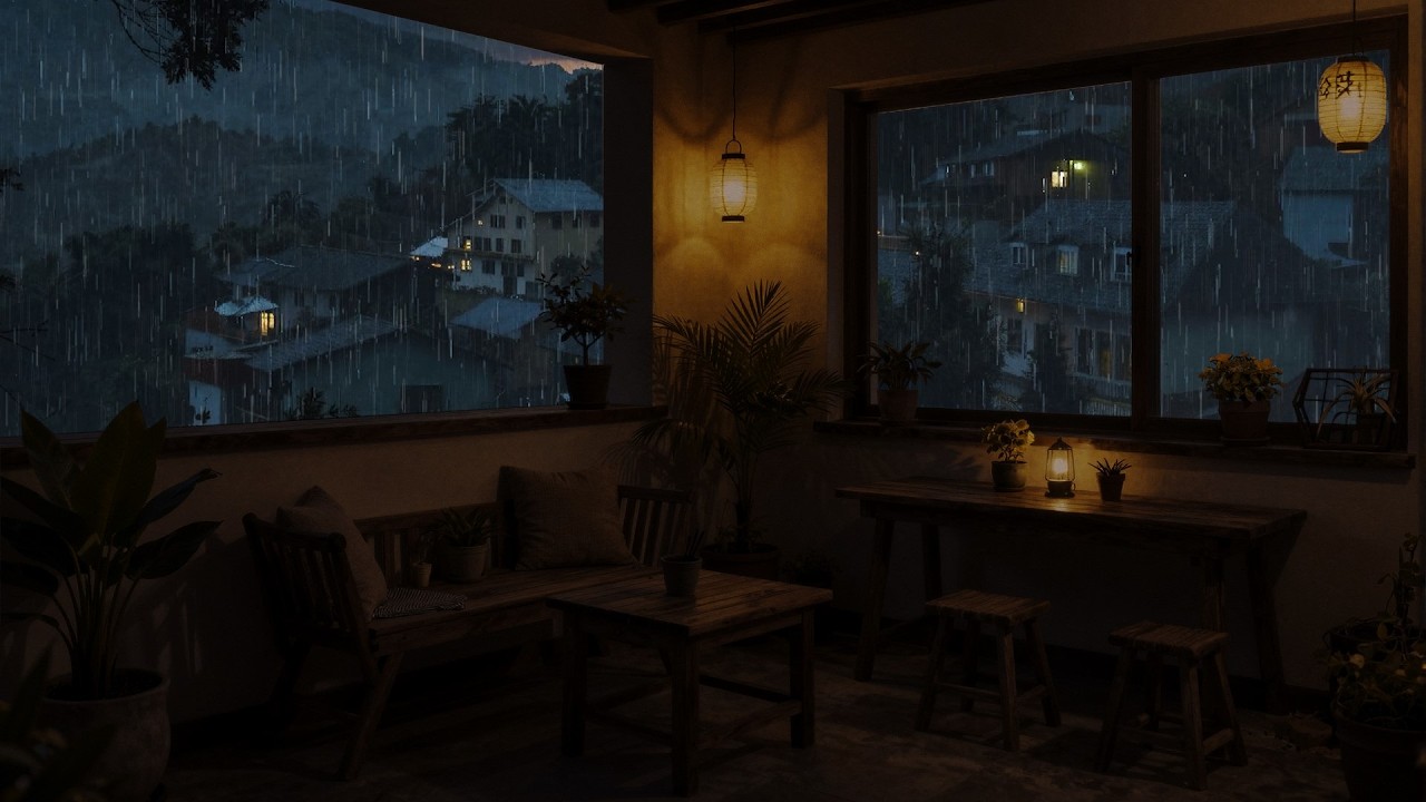 Rain at dusk in a peaceful place - A cozy lullaby for heavy rest