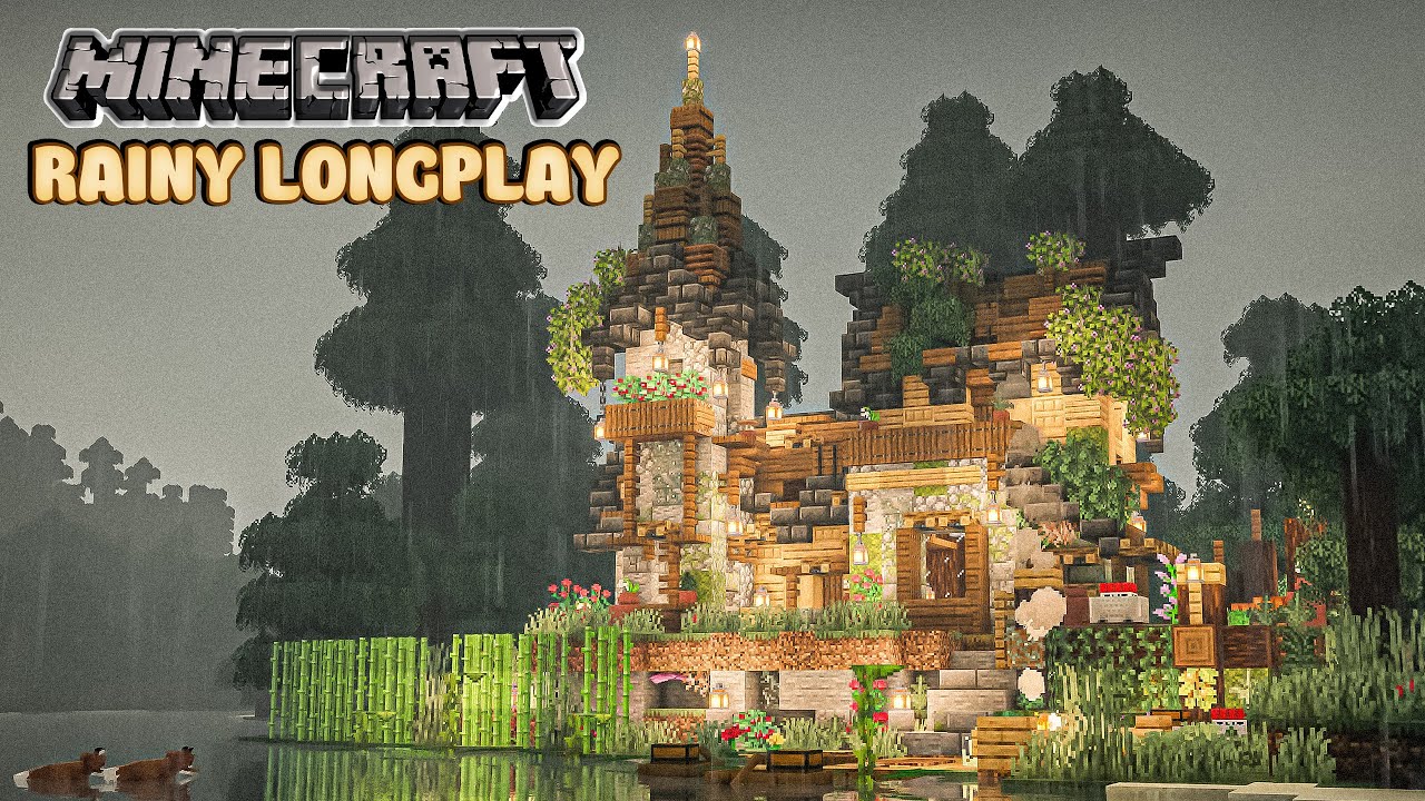 Rainy Minecraft Relaxing Longplay - Cozy Cottage House -  (No Commentary)
