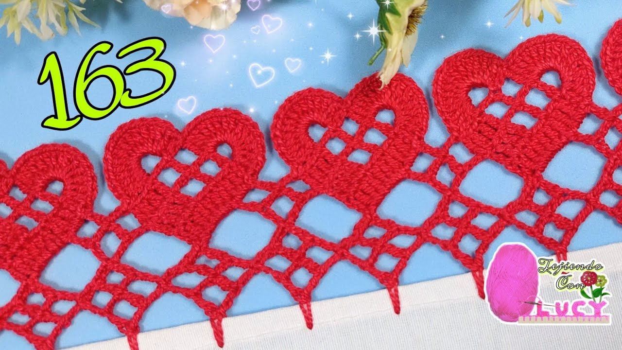 PUNTILLA 163 /Puntilla  de UNA SOLA VUELTA para servilleta o mantel 🤍💚💗 con detalle de CORAZONES