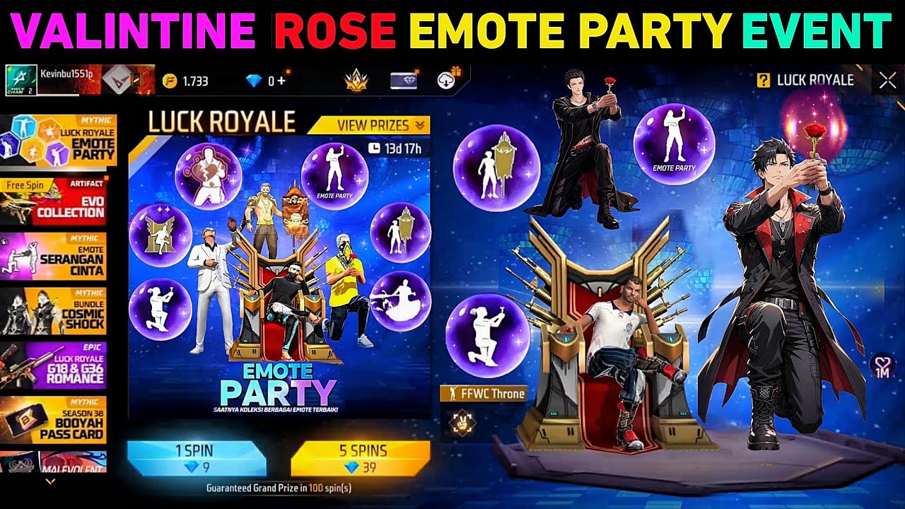Emote Party Event 🌹 Valintine Rose Emote 🤯 Return Lol throne Emote Confirm Date New event free fire