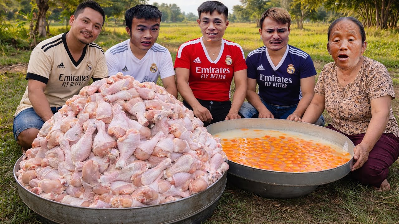 Bà Tân Vlog - Lần Đầu Làm Mâm Đùi Gà Rán Khổng Lồ Từ 300 Quả Trứng Gà  Đãi Cả Làng