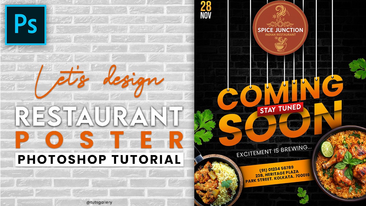 Restaurant Flyer Design in Photoshop | Easy Food Poster Tutorial #photoshoptutorial