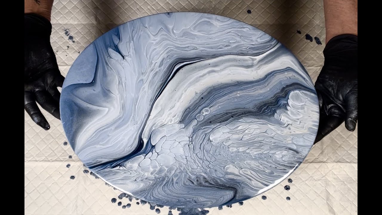 Lovely Cloudy Blue Ring Pour  Acrylic Pour Painting, Flow Art, Fluid Art Technique,