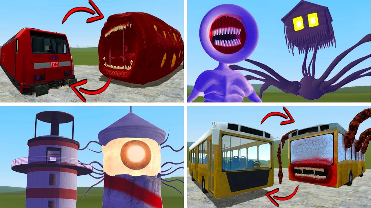 EVERYTHING TURNING INTO MONSTERS : TRAIN EATER, LIGHTHOUSE HEAD, BUS EATER, HOUSE HEAD Garry's Mod