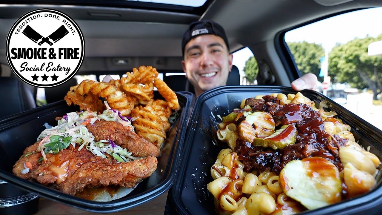 SMOKED Brisket Mac & Cheese And Nashville Hot Chicken Tacos From Smoke & Fire Social Eatery Mukbang
