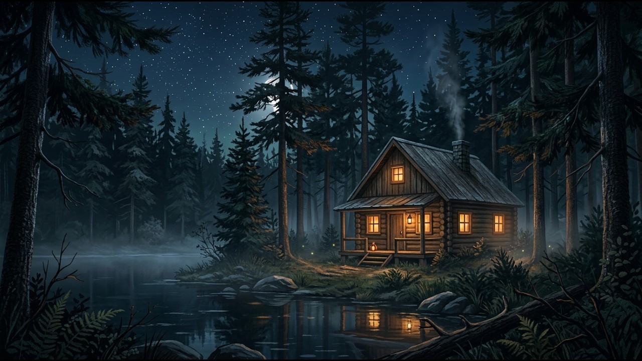 🌲 Cozy Forest Cabin at Night | Fireplace & Nature Sounds for Focus, Relax & Sleep (2Hours 12Minutes)