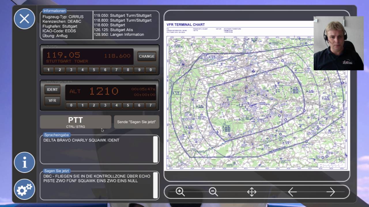 VFR Sprechfunk Simulator 3 - Anflug Stuttgart in deutsch