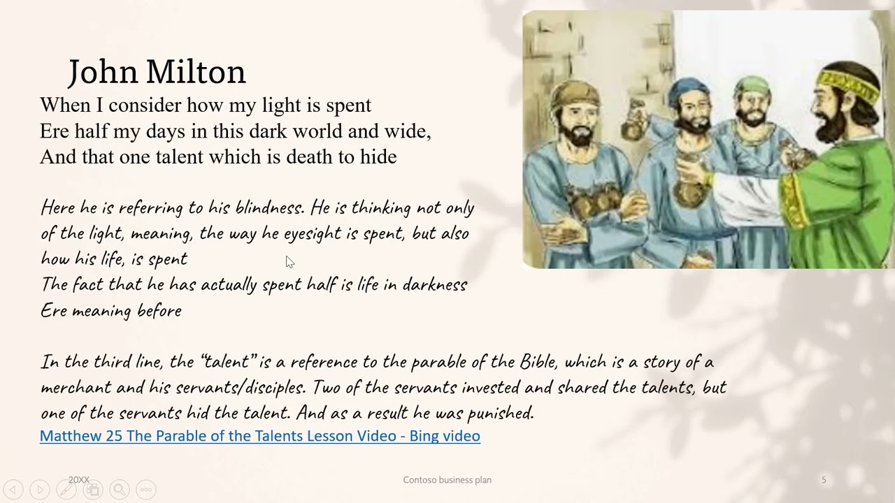 John Milton When I consider how my light is spent (On his blindness)