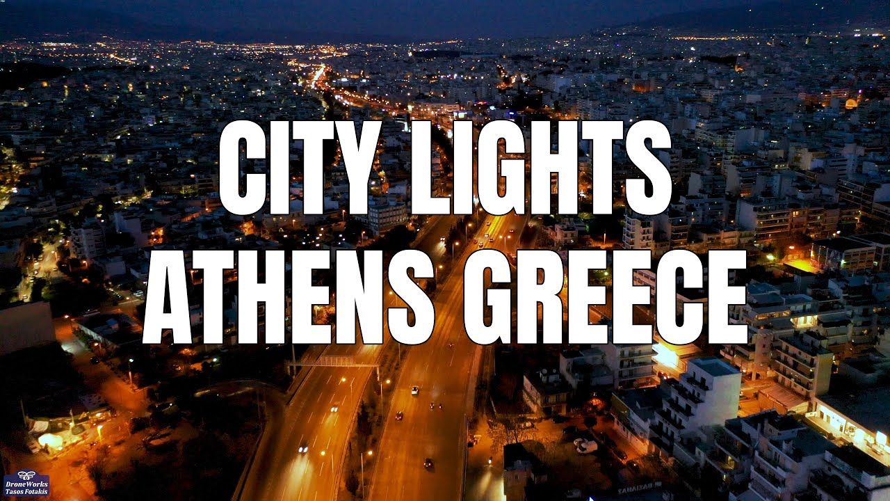 City Lights - Athens Greece Sunset by drone 4K