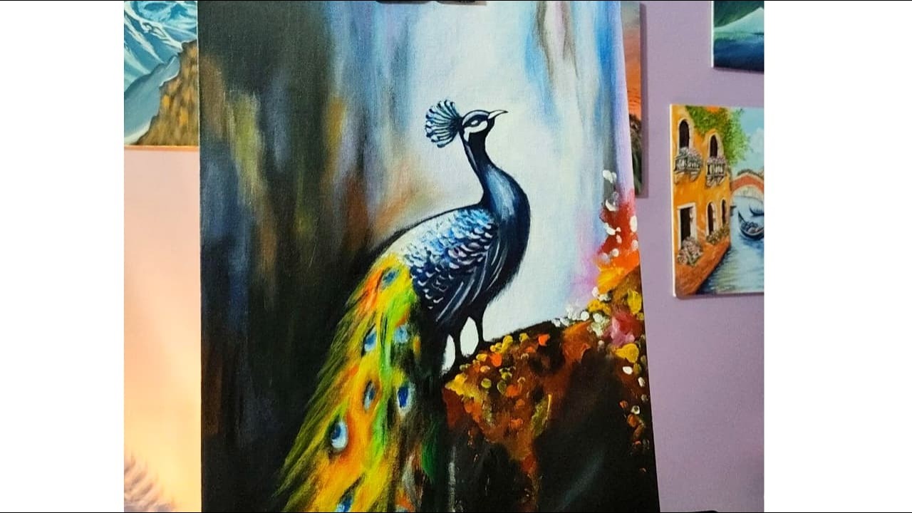 Acrylic Canvas Painting Tutorial—Peacock Painting (Beginner to Intermediate) | Canvas Painting