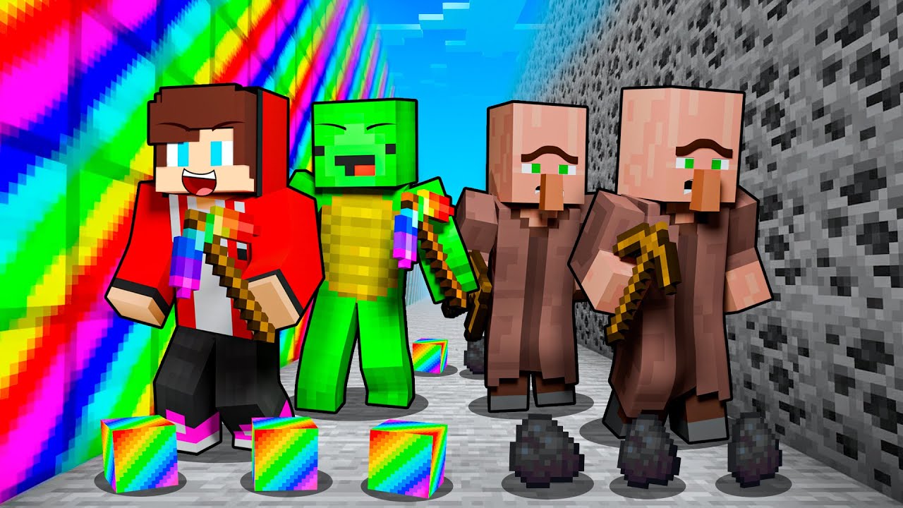 Mikey & JJ Choose POOR vs OP Giant WALL Mine Battle vs Villagers in Minecraft (Maizen)