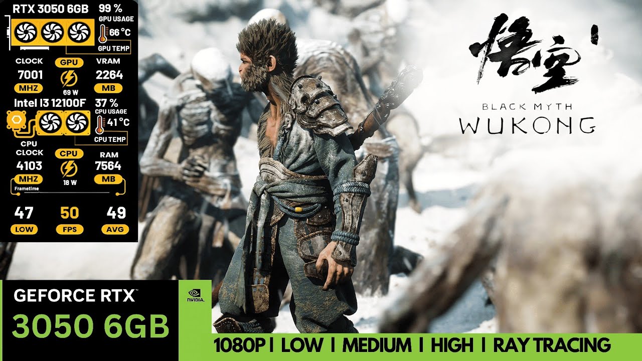 Black Myth: Wukong : RTX 3050 6GB (Desktop) + I3 12100f l Inno 3d 3050 6gb Desktop  l Benchmark
