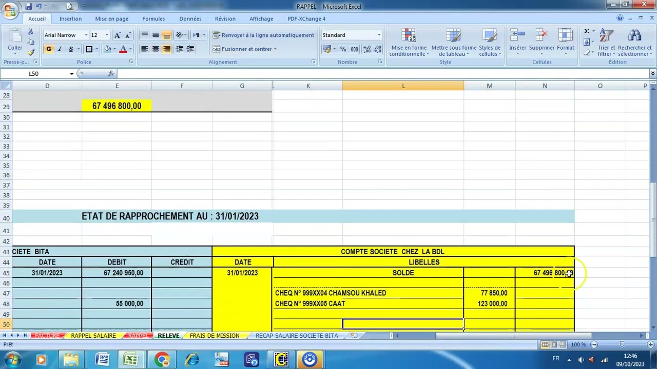 ETAT DE RAPPROCHEMENT BANCAIRE  * IMPORTANT*  CHAINE AHMED /DLG