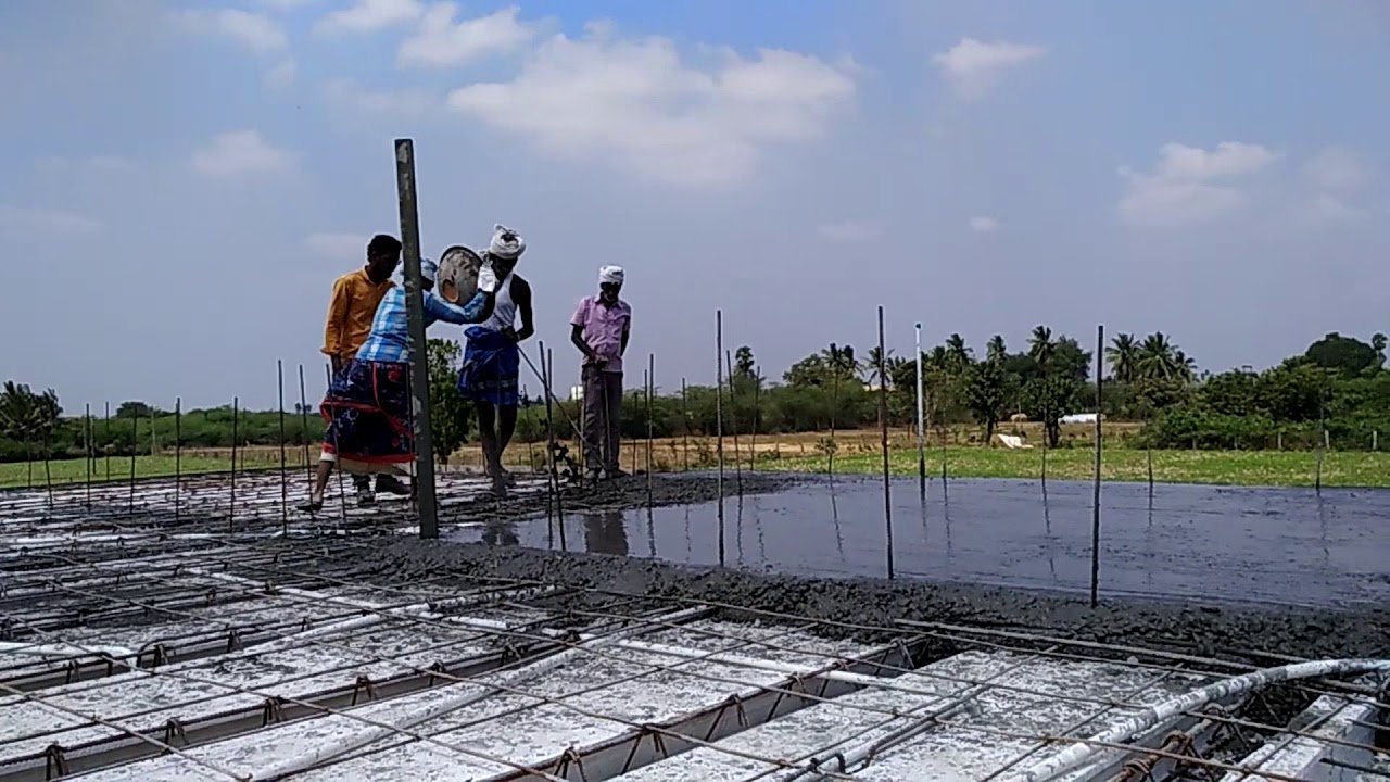 MY GFRG HOME | GFRG Panel Erection | Ceiling concrete filling