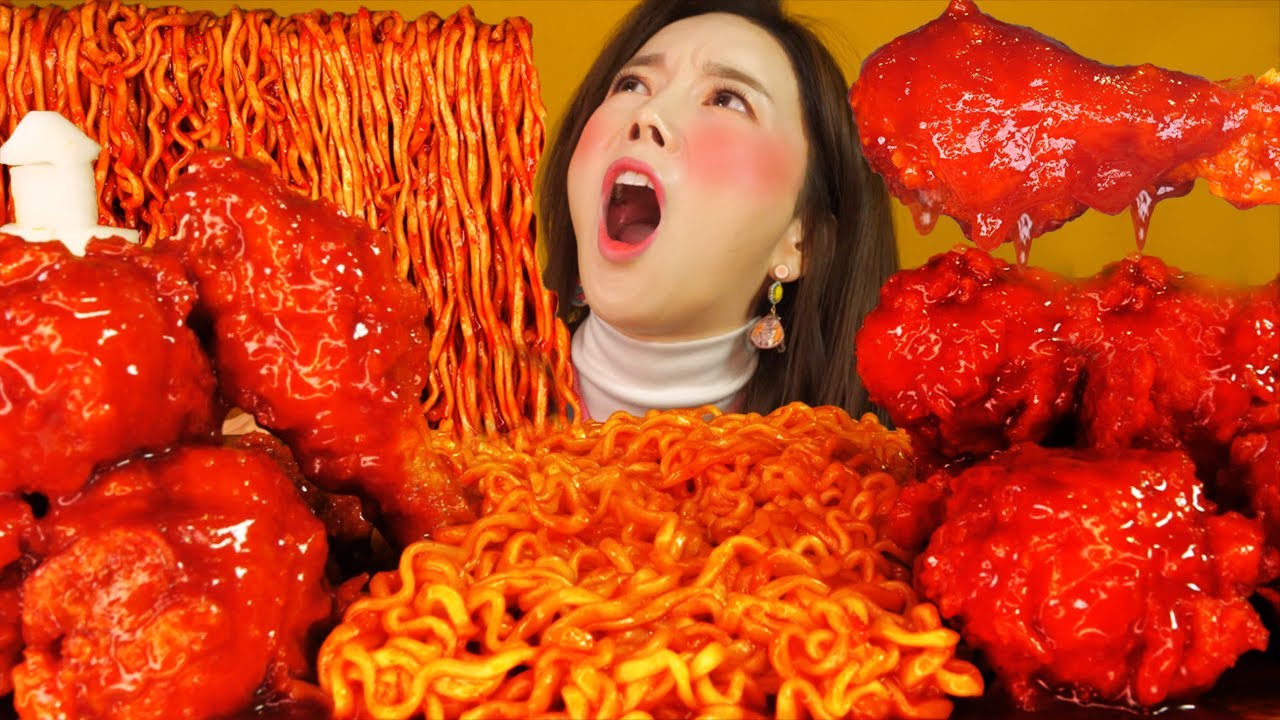 [Mukbang ASMR] острый вкус🔥Карбонара курятина🍗+рамён! SPICY CARBO FIRE CHICKEN +NOODLES Ssoyoung