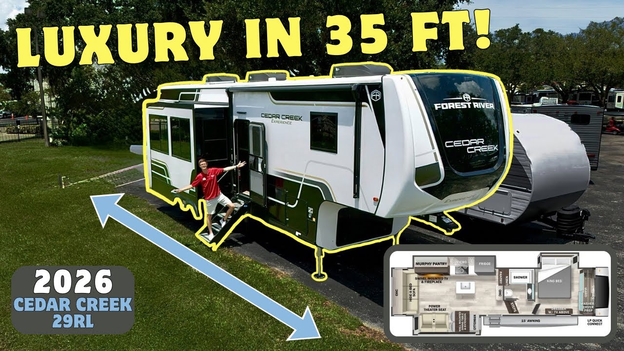 2026 Cedar Creek Experience 29RL (35’ Luxury Rear‑Living) TOUR — New Look, King Bed + Hidden Pantry