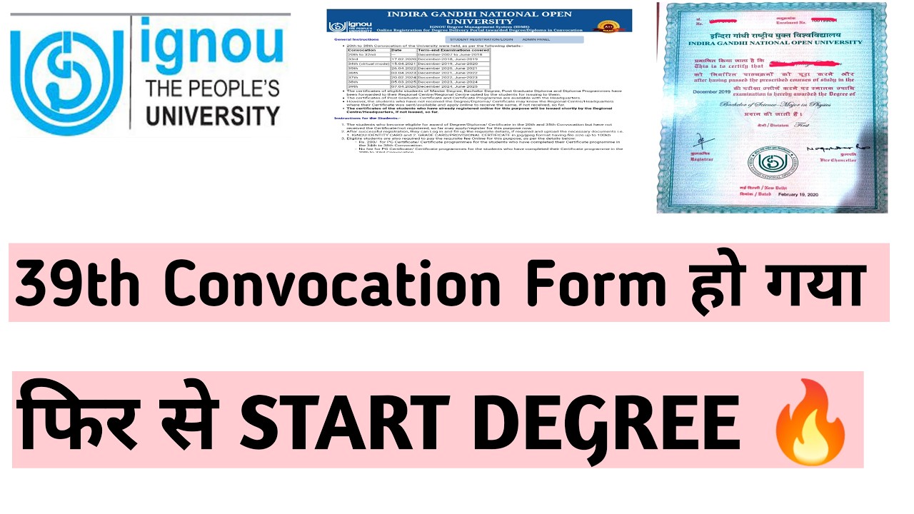 IGNOU 39th convocation degree diploma certificate form open again       #livestream