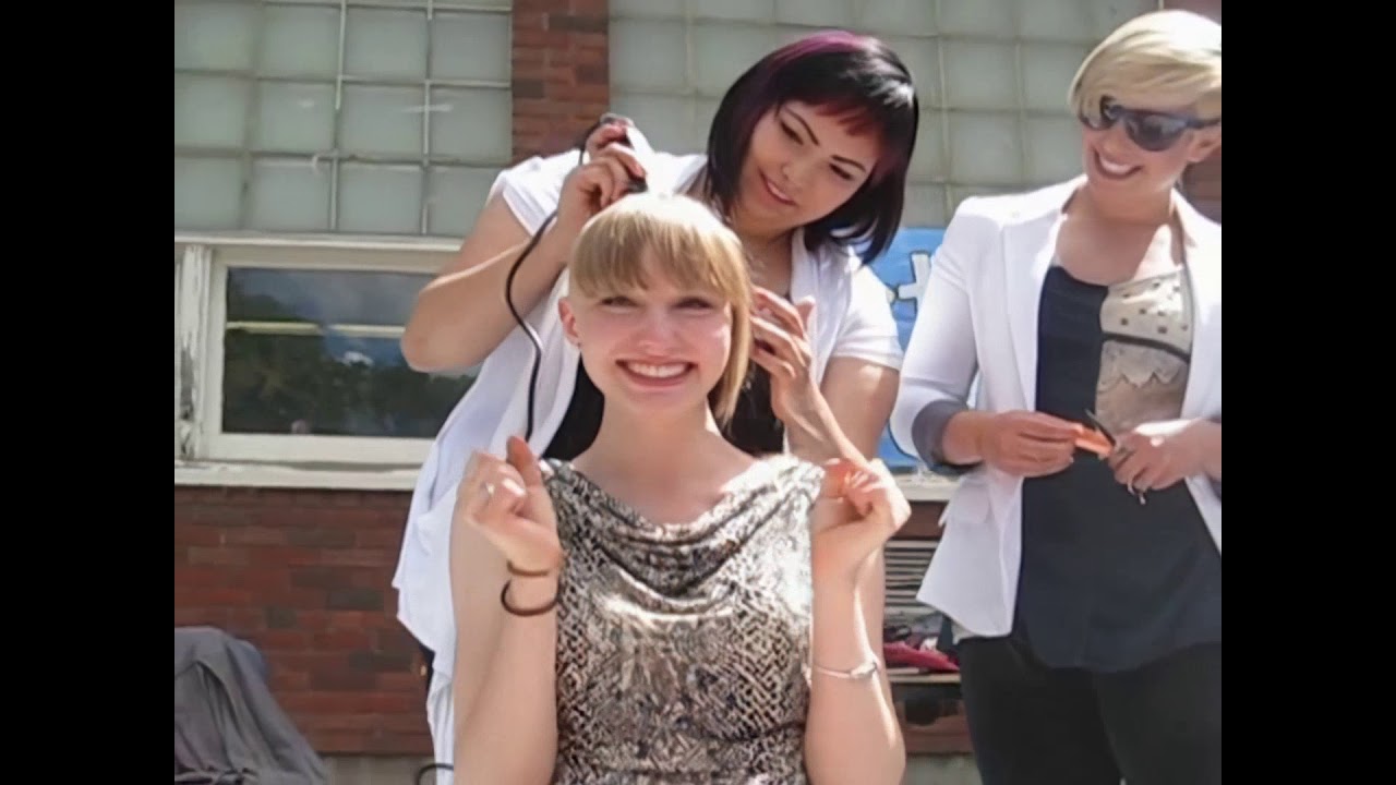 Blonde girl shaved her head for charity (HD remaster)