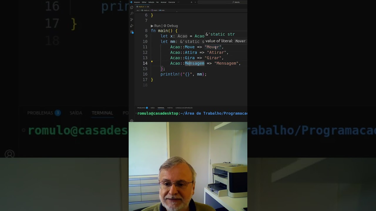 71. Linguagem Rust, Match com retorno, R&ocirc;mulo Silva de Oliveira, #shorts #rust #rustlang #shormatch