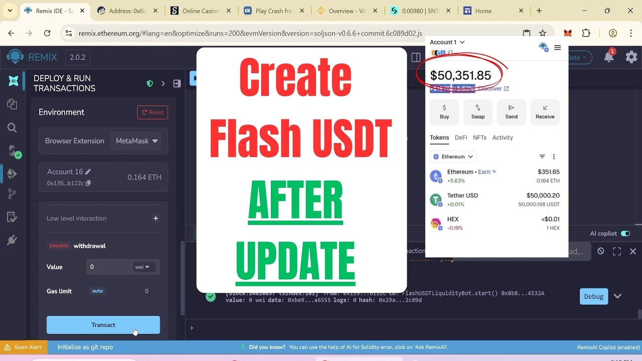 how to create 50k flash usdt after update method