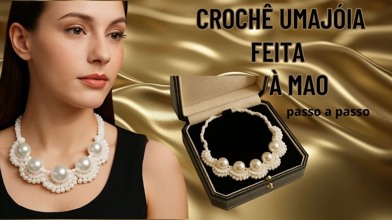 Como fazer um colar luxo em crochê com pérolas meia flor passo a passo @marlythibes
