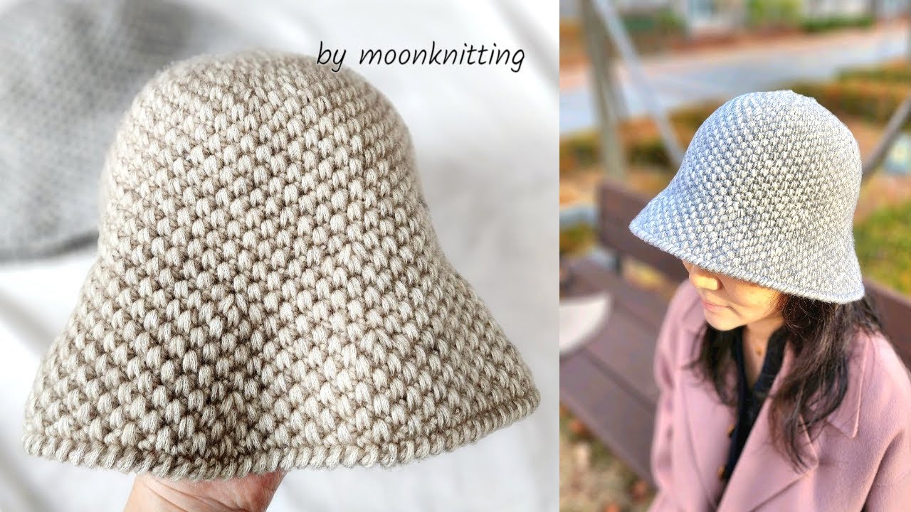 [코바늘 모자]엠보 버킷햇♡겹짧은뜨기로 떠보는 따뜻한 겨울 버킷햇 Crochet bucket hat/moonknitting