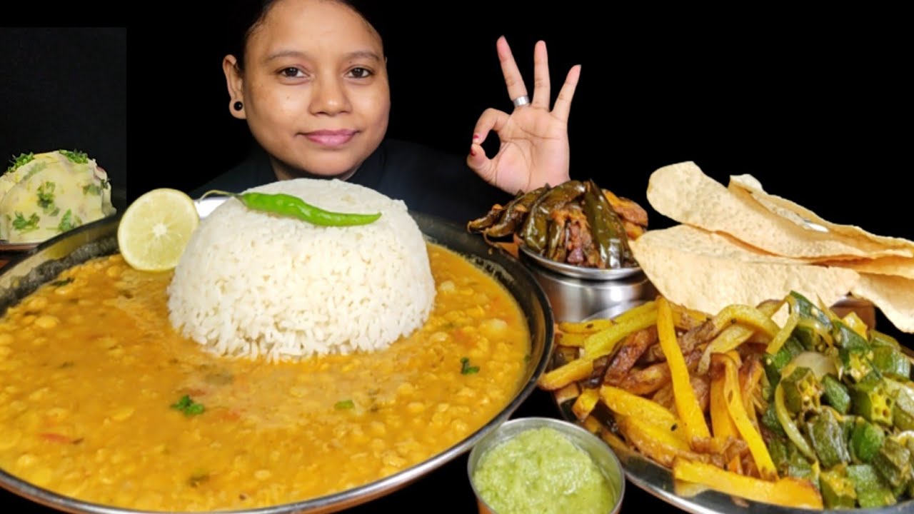Eating Dal Chawal, Aloo Bhujia, Bhindi Fry, Aloo Chokha, Baigan ki Sabji | Eating Show | Mukbang