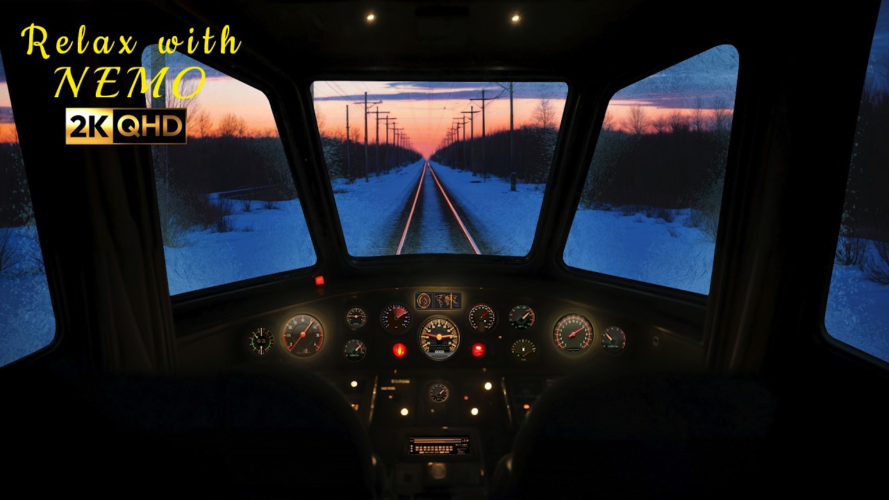 Relaxing Winter Night to Morning Train Cab Journey 🚆 Dimly Lit Train Locomotive Cockpit Ambience