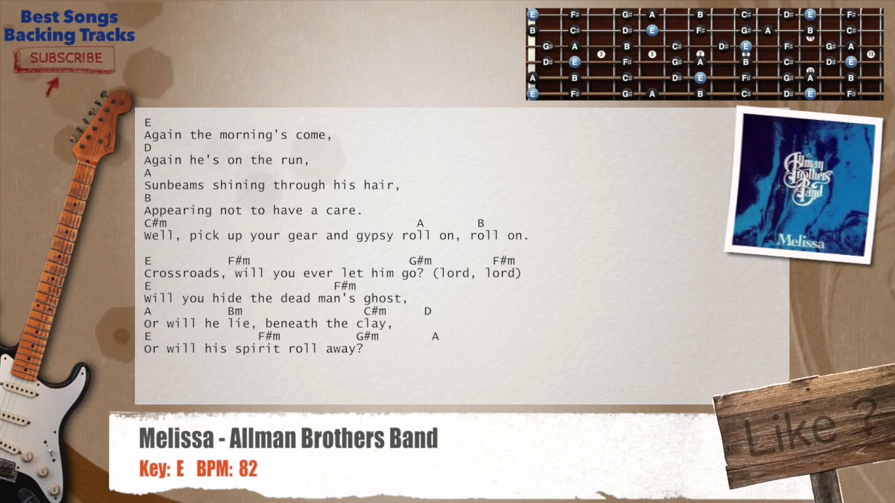 🎸 Melissa - The Allman Brothers Guitar Backing Track with chords and lyrics