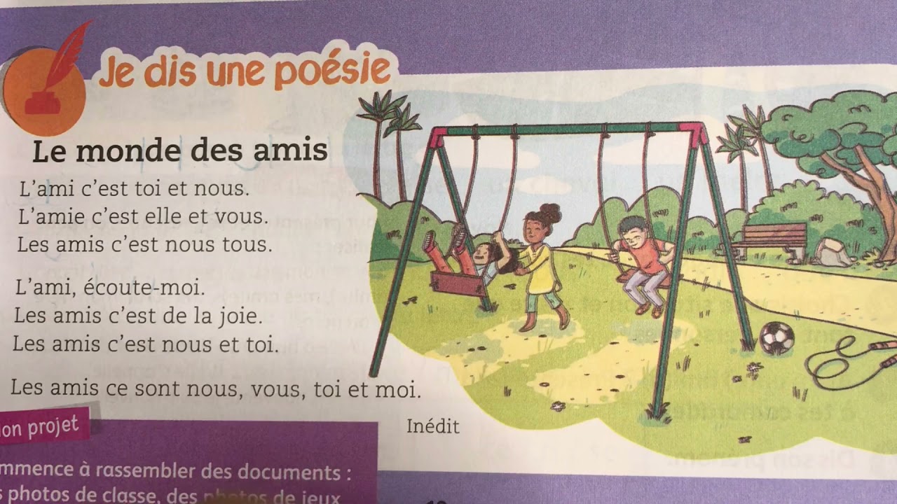 (3AEP) page 19. Je dis une poésie . Le monde des amis. Mes apprentissages en français