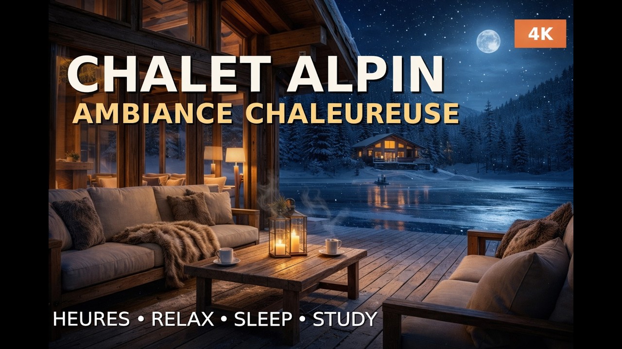 Ambiance Chalet Alpin Extérieur 3H | Neige, Cheminée & Lumières Chaudes | Relax • Sleep • Study