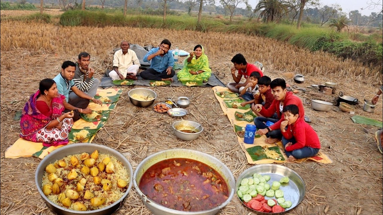 fried mutton biriyani with chicken kosha recipe !! winter season family picnic special menu😳