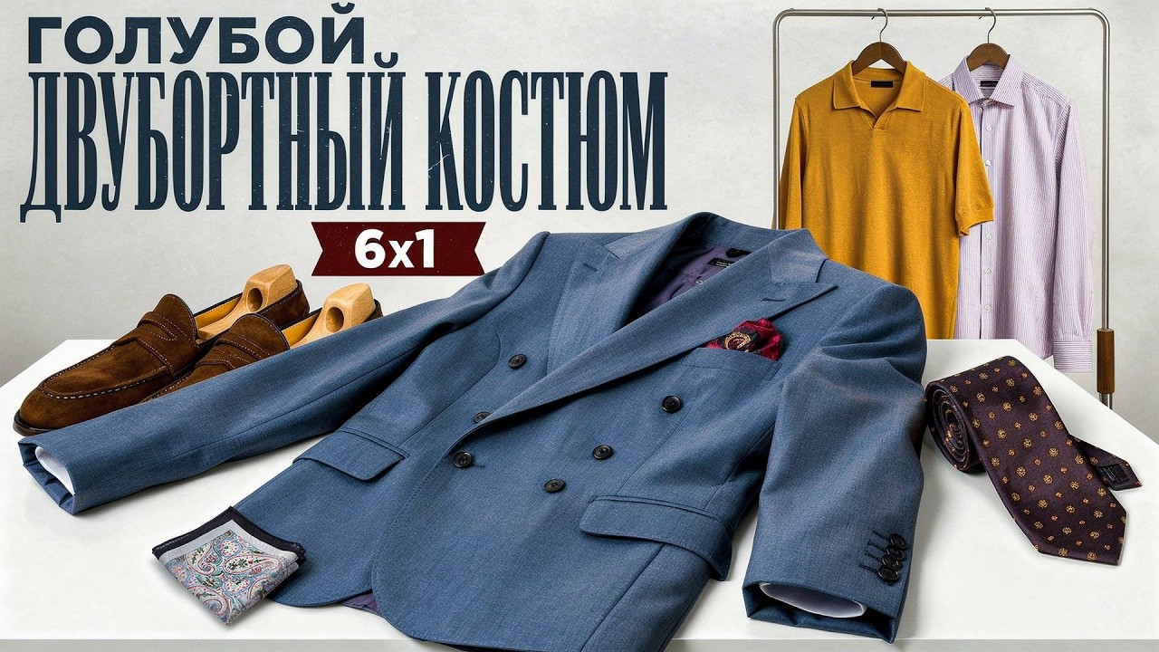 С чем сочетать голубой двубортный костюм 6х1? 5 готовых образов для стильных мужчин