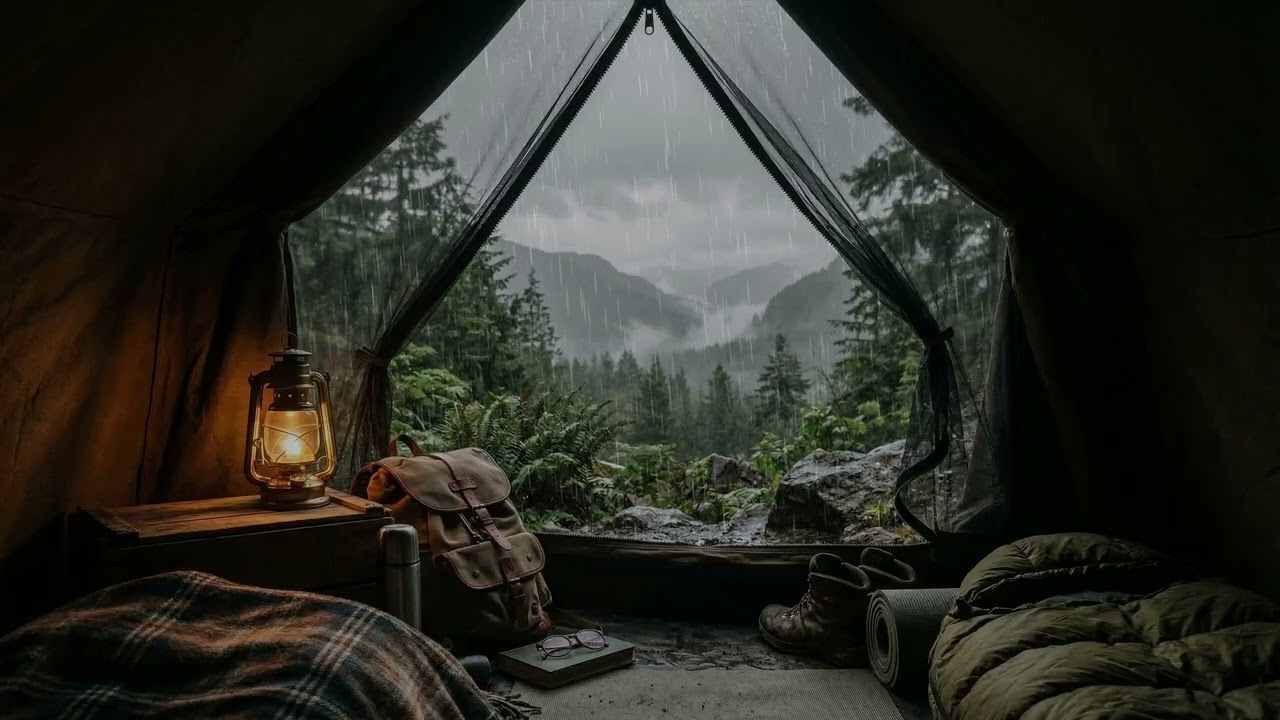 Steady Forest Rain 🌧️ Drumming On A Canvas Camping Tent While Tall Pine Trees 🌲 Whisper