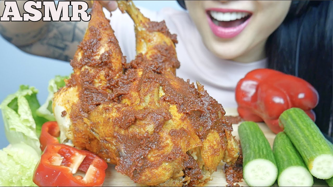 ASMR CHILI SAMBAL WHOLE ROTISSERIE CHICKEN + FRESH VEGGIES (EATING SOUNDS) NO TALKING | SAS-ASMR