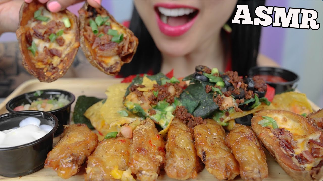 ASMR NACHOS + CHICKEN WINGS (EATING SOUNDS) NO TALKING | SAS-ASMR