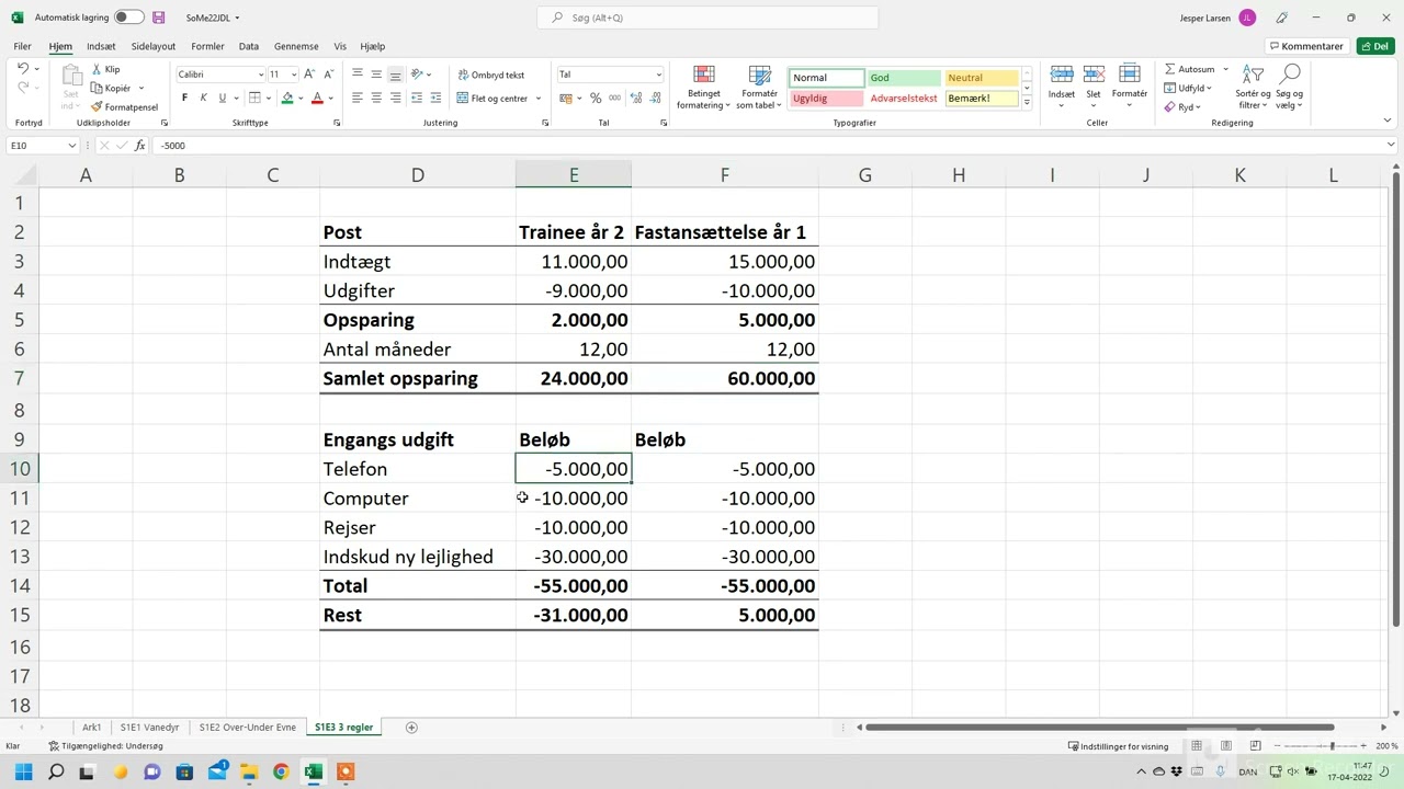 S1E3 Luksus Lite Case 3 Indt&aelig;gt Udgift og Opsparing