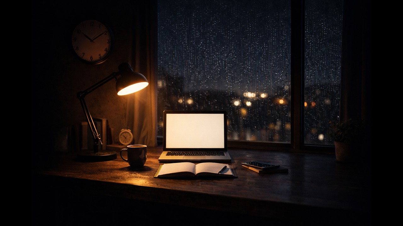 【勉強・作業用】静かな雨音3時間｜深夜の集中空間