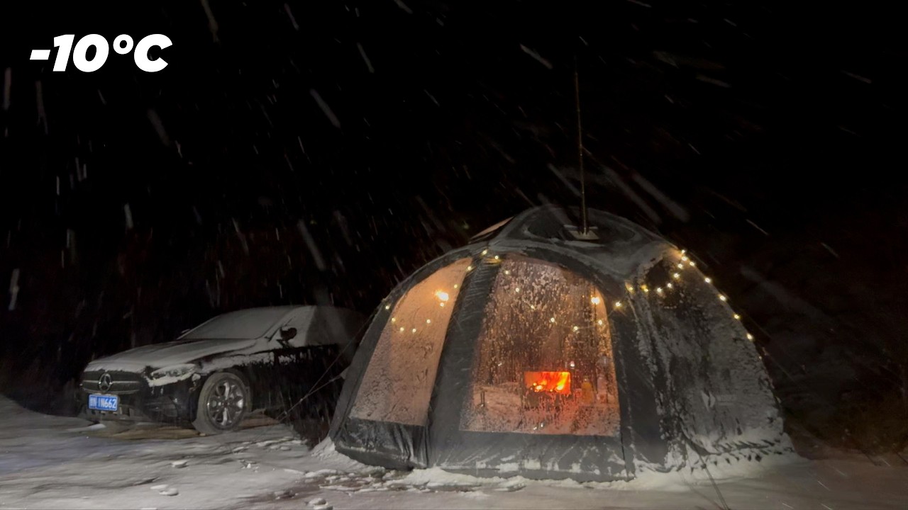 -10°C Blizzard Outside, 50°C Inside ❄️ | Solo Camping by the “Sea”