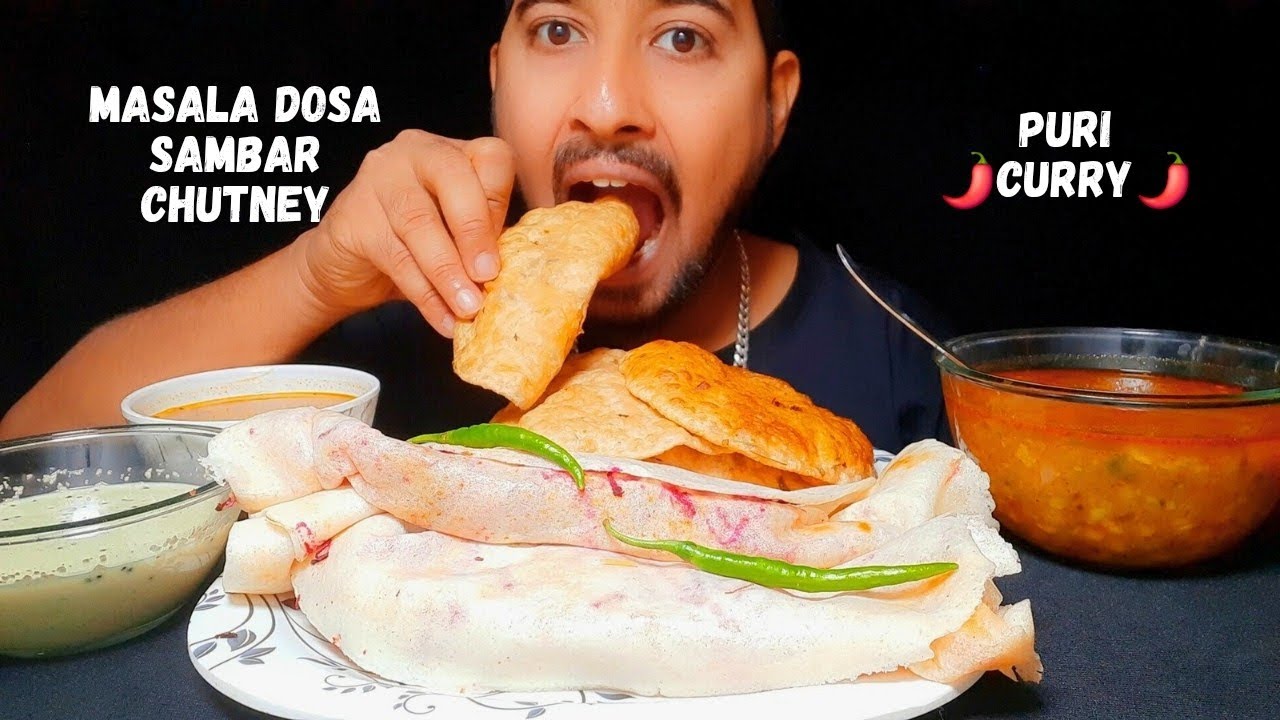 Masala Dosa Mukbang 🔥 | Sambar Chutney Puri Curry | Full Desi Taste | Satisfying Eating | ASMR